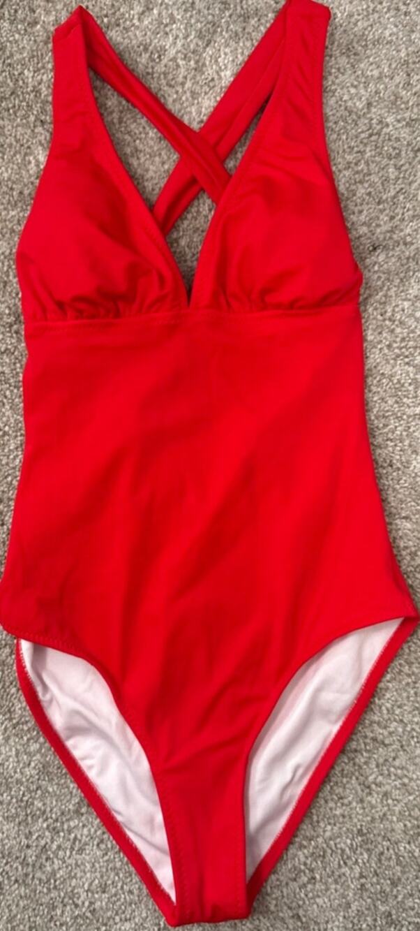 PHAX Red Cross Back One Piece Swimsuit XS Tall Plunge Cutout Colombian Swim